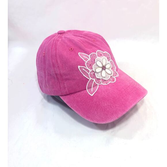Handmade Shiny Rhinestone Bling Floral accent Pink Streetwear Baseball Cap Hat - Picture 4 of 9